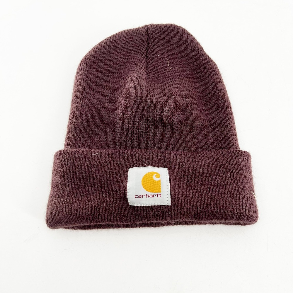 Carhartt Burgundy Acrylic Watch Hat‎ Beanie Ribbed Knit Logo Patch One Size Mens